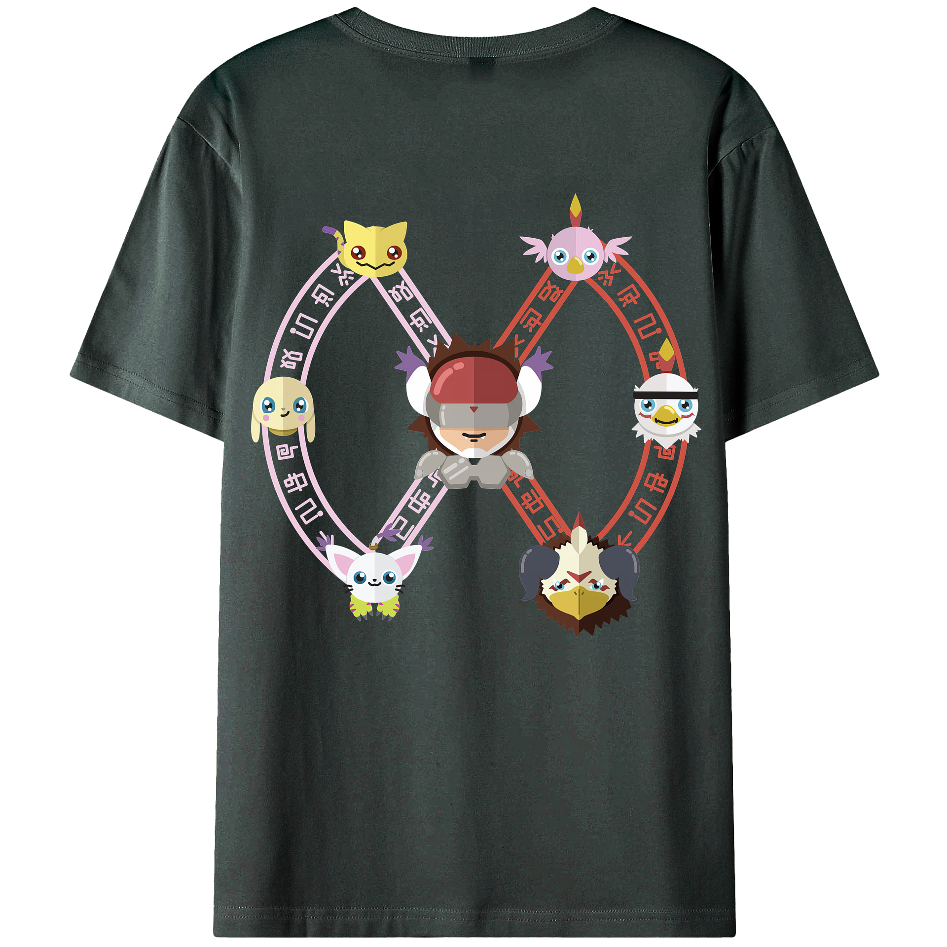 （画像用） Digimon デジタルモンスター/デジモン 綿100％ メンズ半袖Tシャツ（バックプリント） 通気性